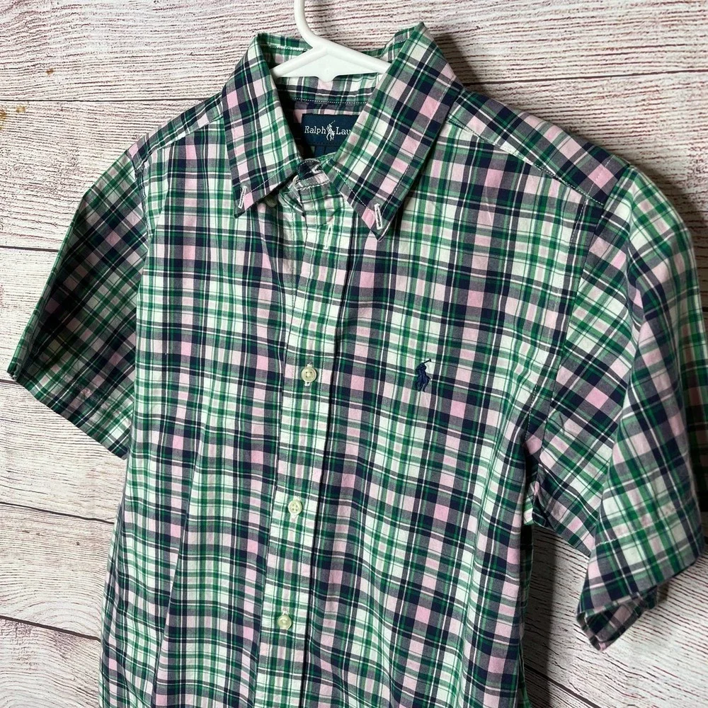 Ralph Lauren Short Sleeve Cotton Plaid Button Down Shirt Size 7